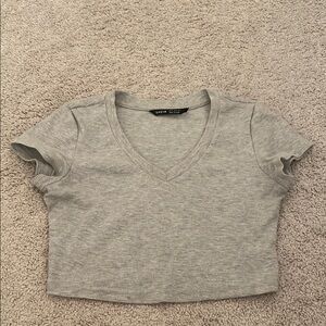 Light Gray Heathered V-Neck Crop Top